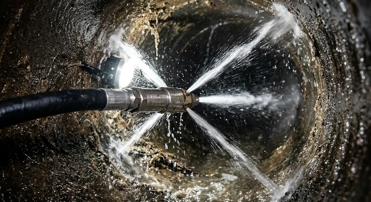 High-pressure hydro jetting nozzle cleaning sewer pipe for Emergency Drain Service in Attalla